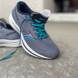 Mizuno Striped Athletic Shoes - Blue and Black
